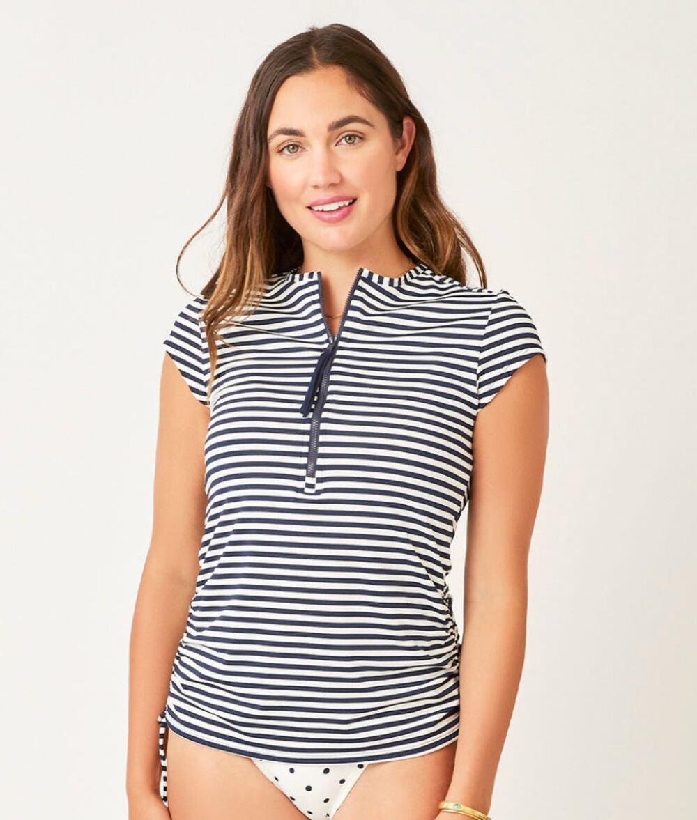Carve Designs Dawson Short Sleeve Rash Guard Nautical Stripe Small